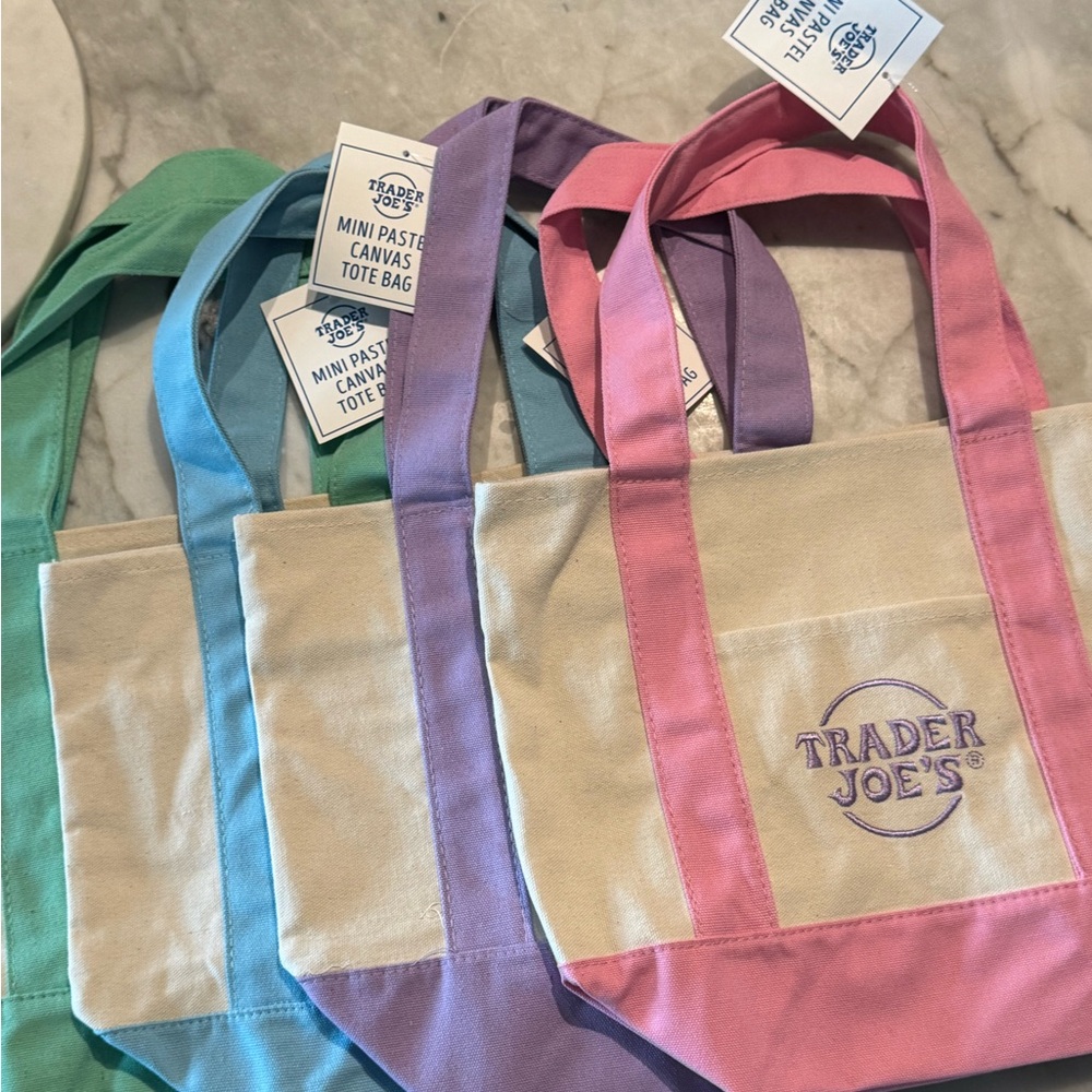 Canvas Tote Bag Set - Pink, Blue, Green, Purple
